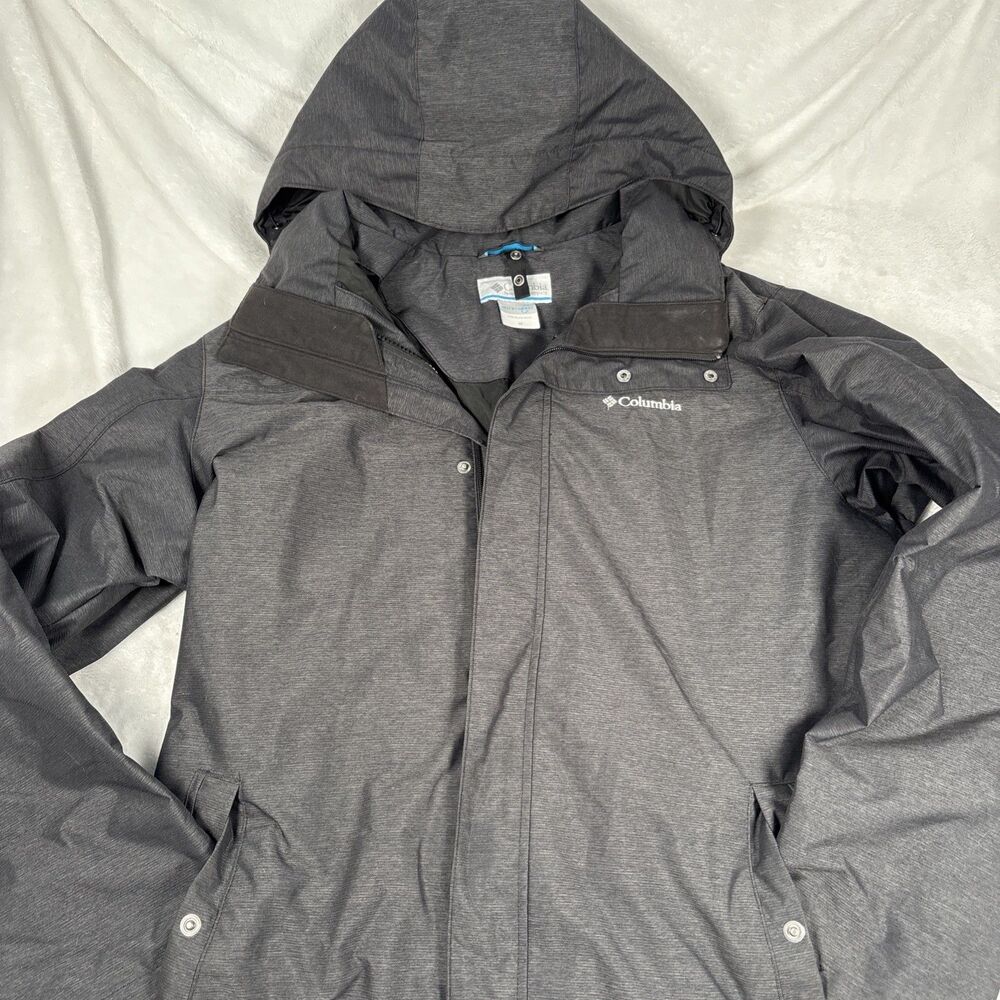 Columbia Interchange Waterproof Jacket Men's Sz Medium Grey Hooded Rain Coat